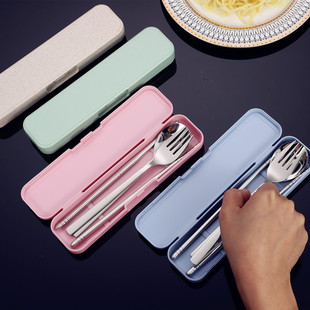 便携不锈钢餐具三件套公司活动礼品印刷logo学生叉子勺子筷子套装详情4