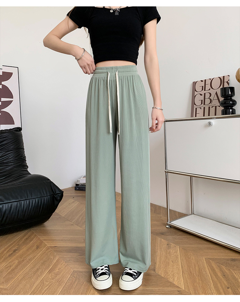 Ice silk wide-leg pants for women, long pants with a drooping effect, summer petite high-waisted slimming casual pants, loose straight-leg pants pic 21