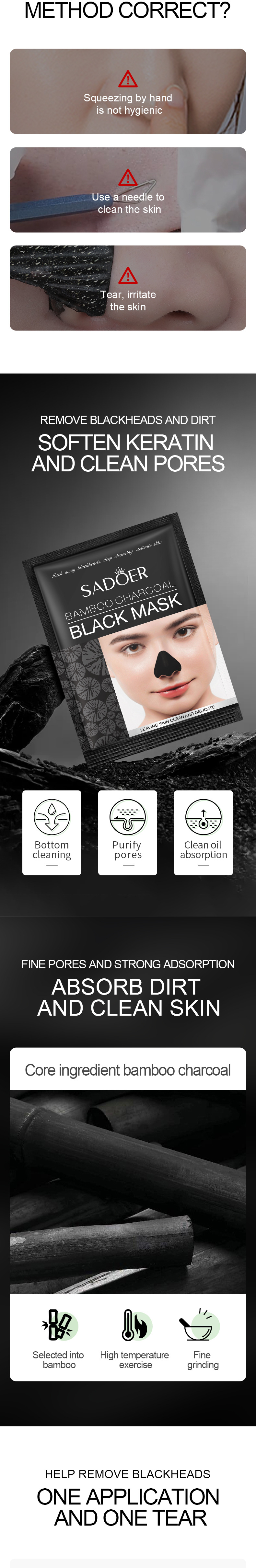 Full English SADOER bamboo charcoal Blackhead Nose Mask box set Blackhead Removal T-zone Mask Cross-border export wholesale exclusively for foreign trade pic 28