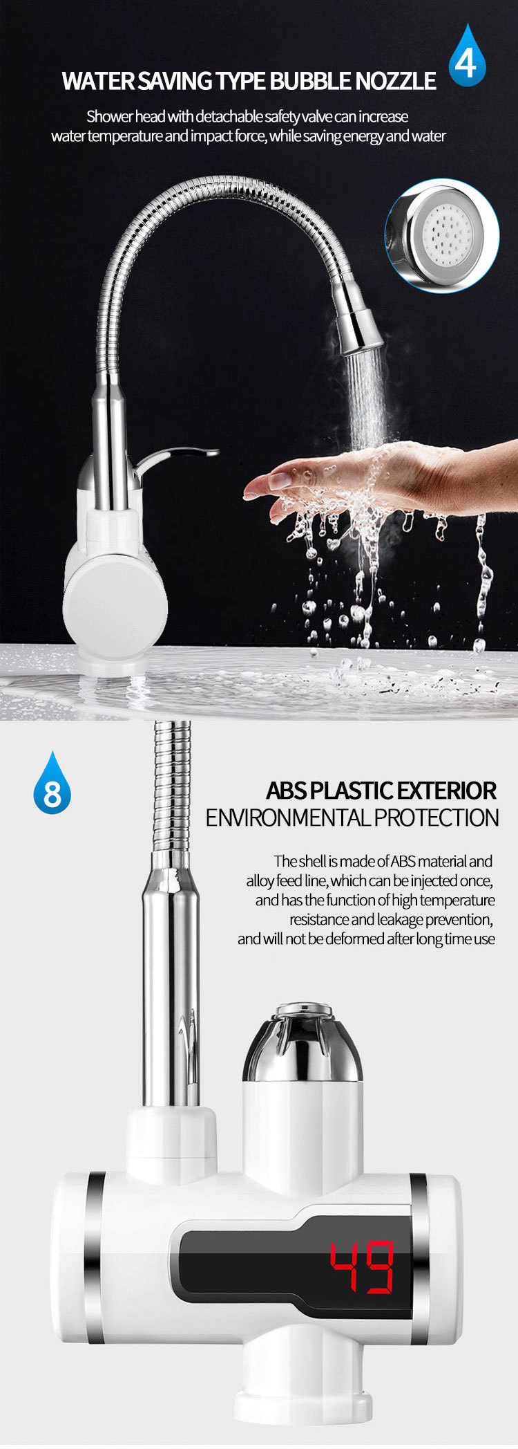 Factory direct sales of smart electric water faucet, instant heating type, rapid heating, digital display electric water heater faucet pic 37