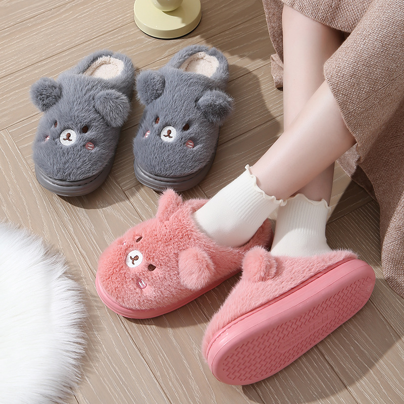 2024新款棉拖鞋女秋冬季可爱小熊厚底防滑保暖男宿舍家用毛毛拖鞋详情3