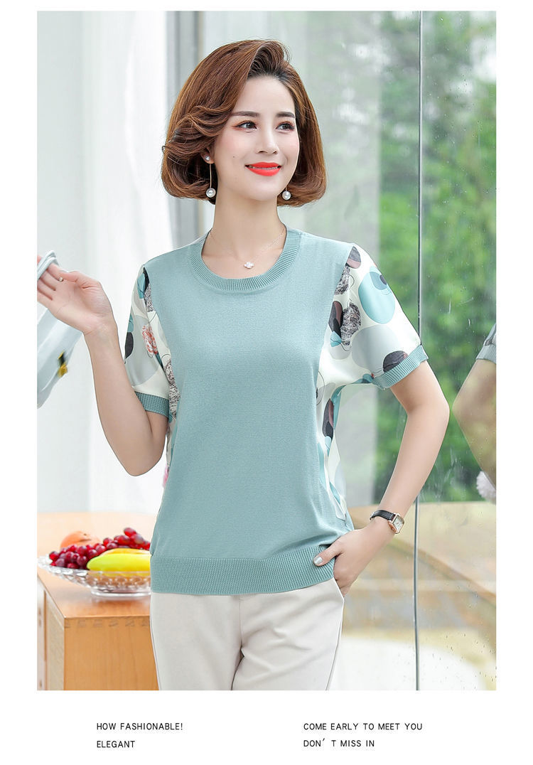 新款含棉妈妈夏装短袖T恤小衫中年女士t恤衫中老年女装宽松上衣女详情17