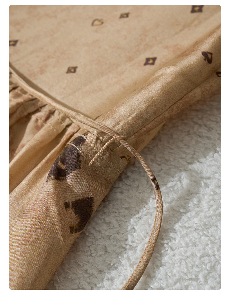 荣太设计师定染黑桃印花真丝连衣裙女拼接欧根纱桑蚕丝裙子系带详情40