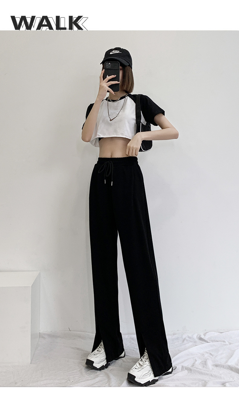 Black slit wide-leg pants for women, 2021 new style slimming casual pants, high-waisted loose straight leg with drape, versatile floor-length pants pic 20