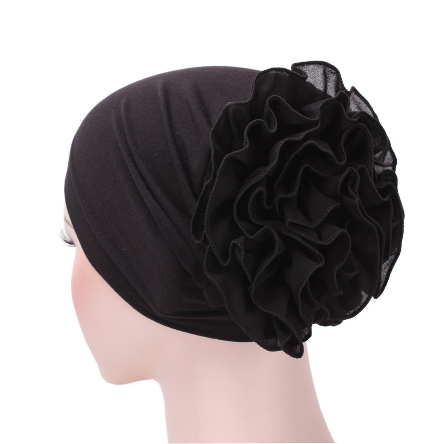 New single-color Muslim chiffon large-sized flower hats, headscarves and Arab headscarves for European and American export are in stock pic 2