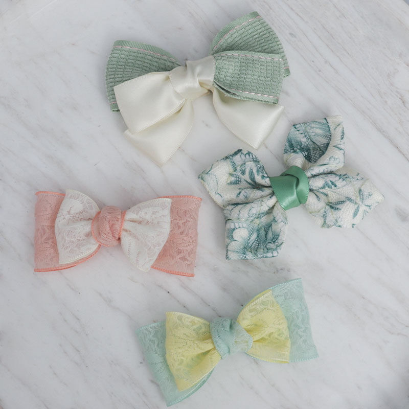Spring and summer hollowed-out lace bow, small floral ribbon top clip, sweet and versatile for girls, bow headwear at the back of the head pic 1