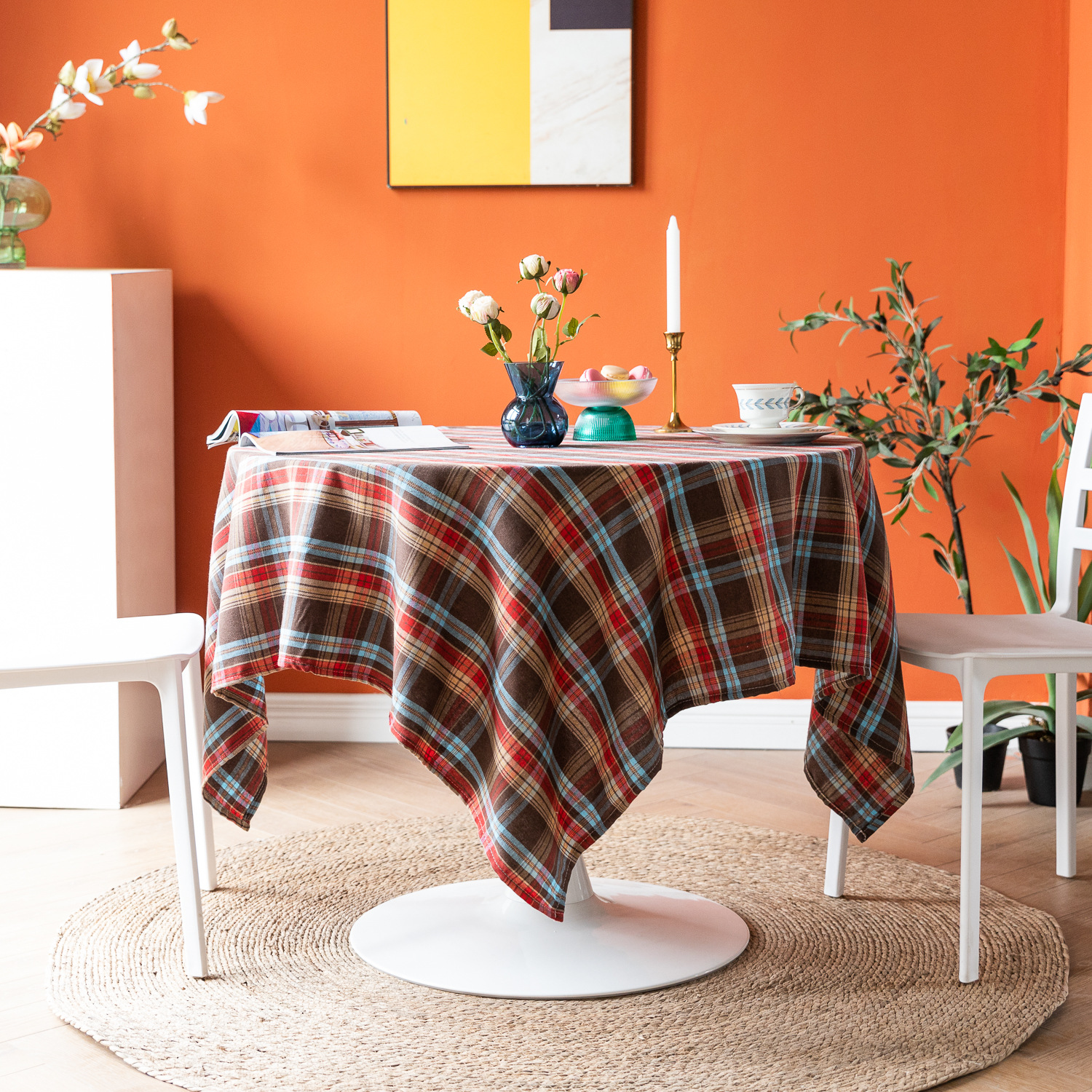 Cross-border Christmas holiday decoration table fabric, retro striped checkered cotton and linen restaurant party cover, Amazon pic 21