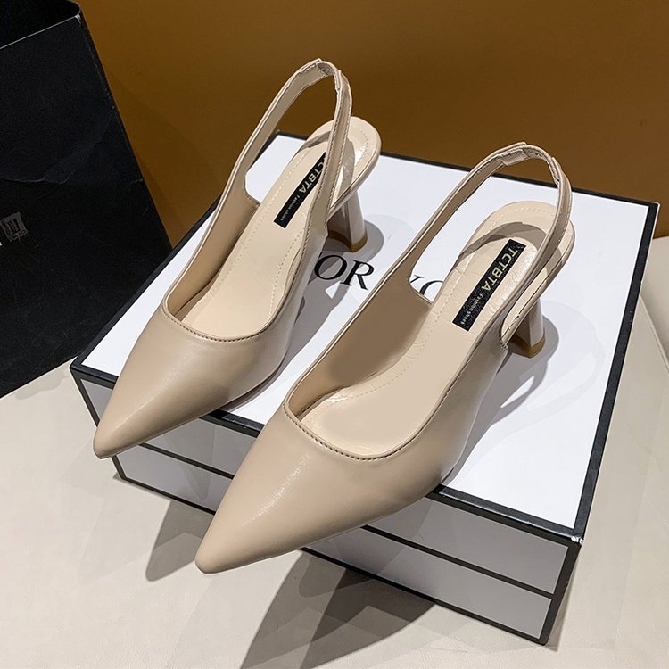 2023春夏季新款尖头高跟鞋女细跟包头凉鞋后空浅口单鞋女详情35