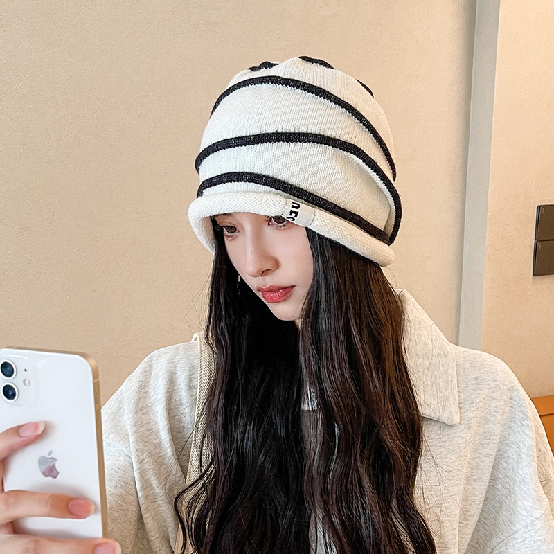 Sombrero lunzi primavera otoño stretch slim cara pequeña bolsa sombrero versión coreana cabeza grande wrap rizado heap heap sombrero invierno caliente sombrero frío mujer pic 13