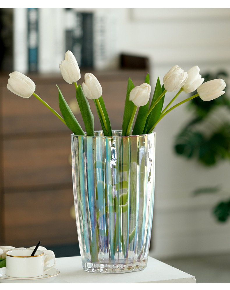 宇行玻璃北欧彩色玻璃花瓶客厅百合花玫瑰水养水培花插餐桌装饰摆件水晶花瓶详情13