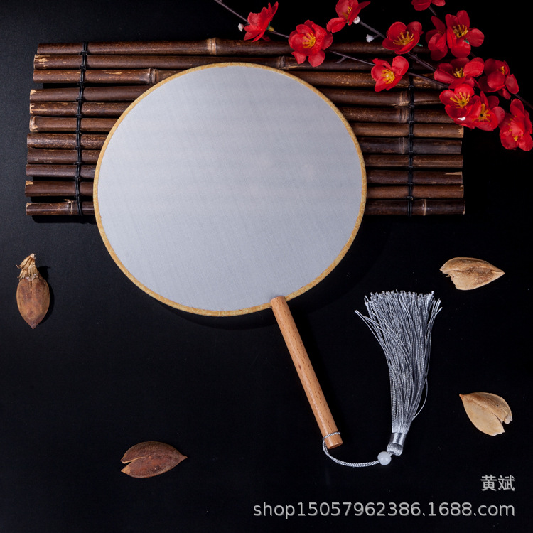 黑檀柄真丝空白宫扇团扇圆形书写绘画涂鸦DIY白色扇子可刺绣贴花详情16