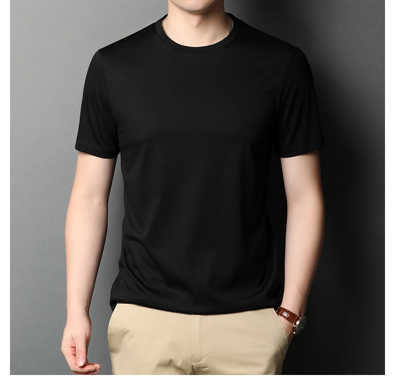 A new short-sleeved T-shirt for men made of mulberry silk in summer, with a round neck and solid color. It is a simple and thin Korean-style trendy base layer made of silk pic 46