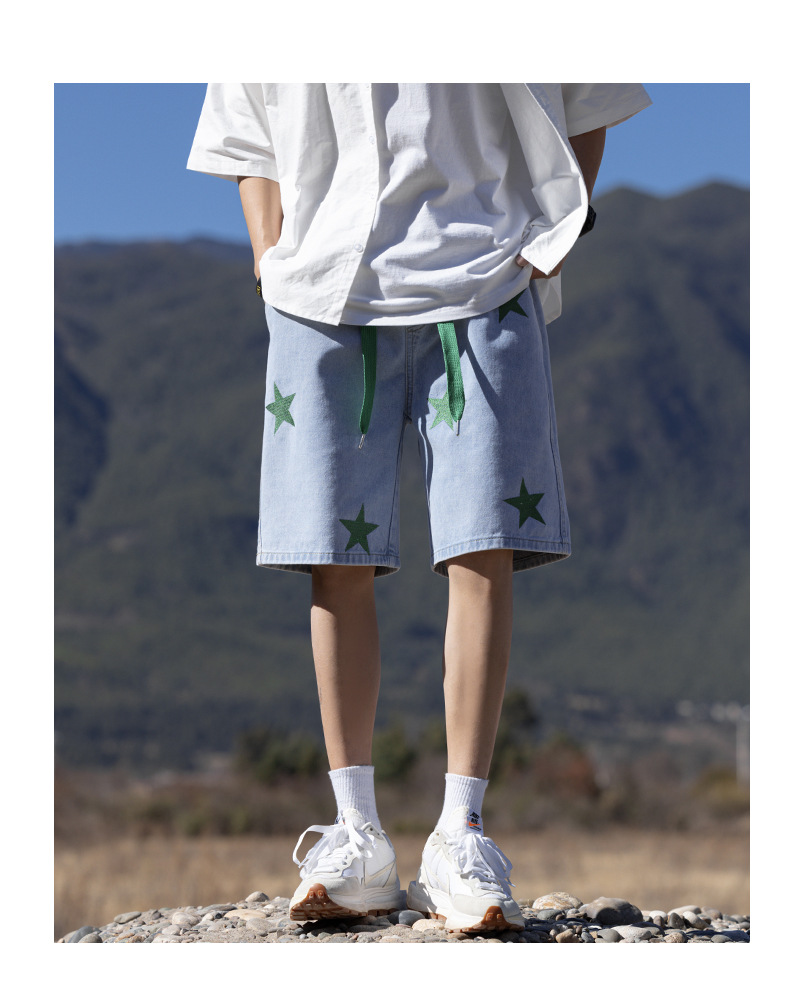 2024夏季新款牛仔短裤男浅蓝色松紧腰休闲裤潮牌百搭学生运动裤子详情21