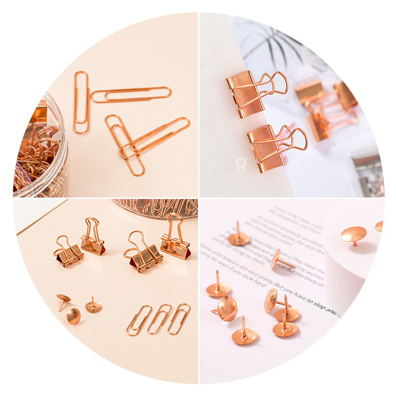 Electroplated rose gold 6-grid long-tail clip paperclip office set, metal pin and pushpin binding and storage set pic 14