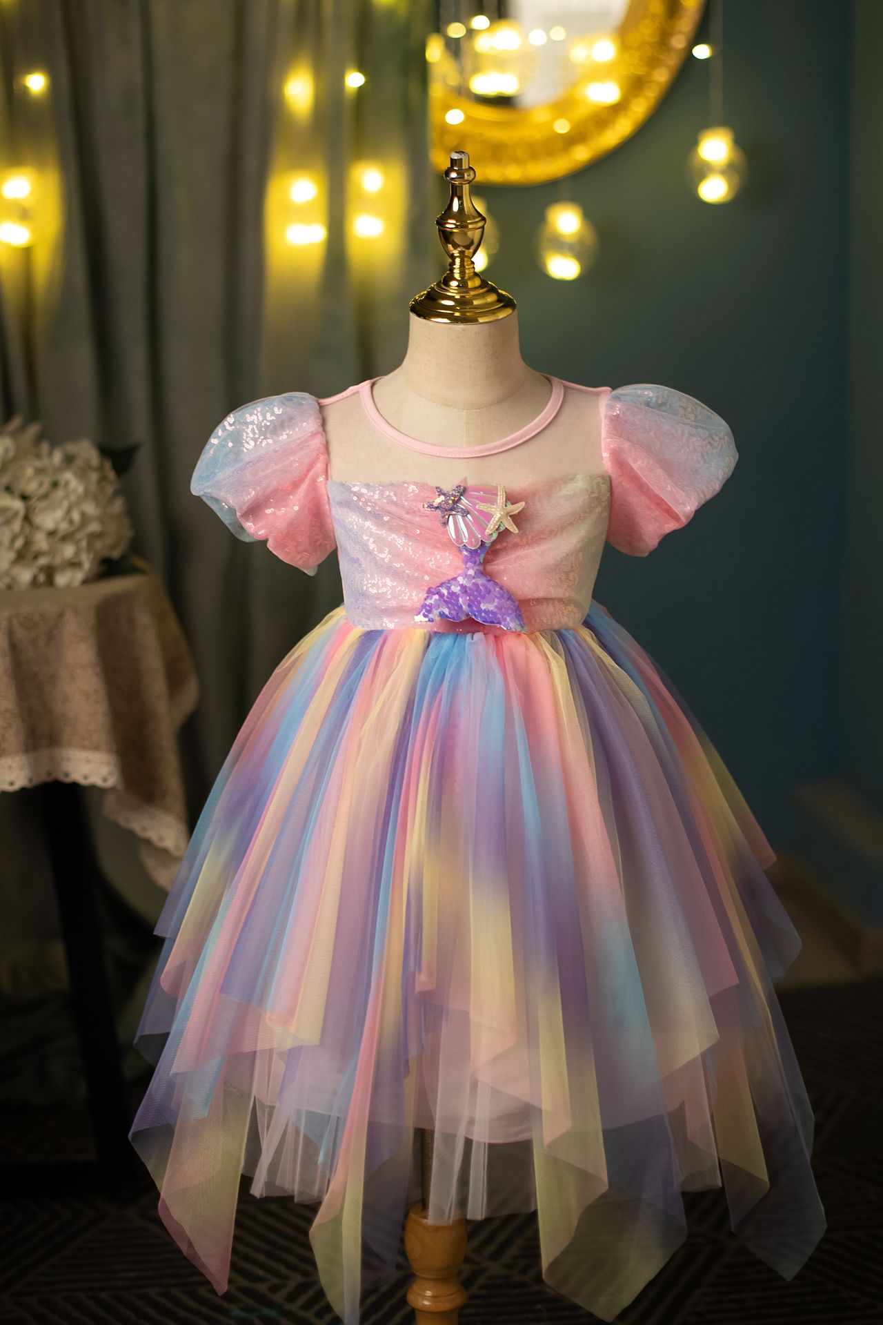 纯棉跨境女童连衣裙独角兽童裙女宝宝蓬蓬裙发光美人鱼公主裙代发详情20