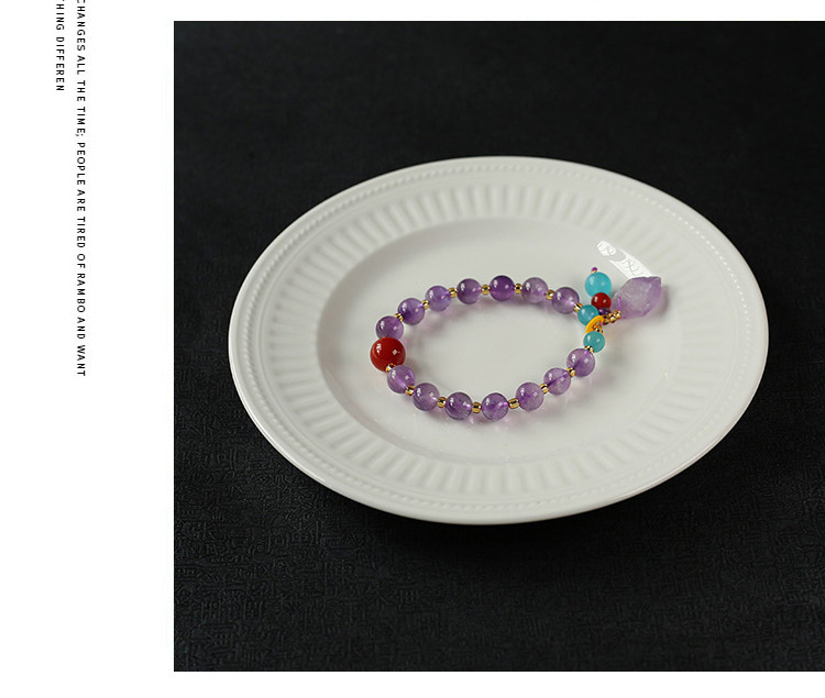 Natural lavender amethyst raw stone bracelet, raw ore irregular conformal amethyst cluster raw stone bracelet pic 7