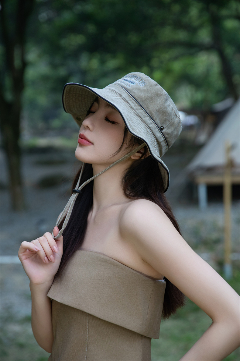 户外字母渔夫帽子女士春夏季水洗棉奔尼登山帽大沿防晒遮阳帽批发详情12