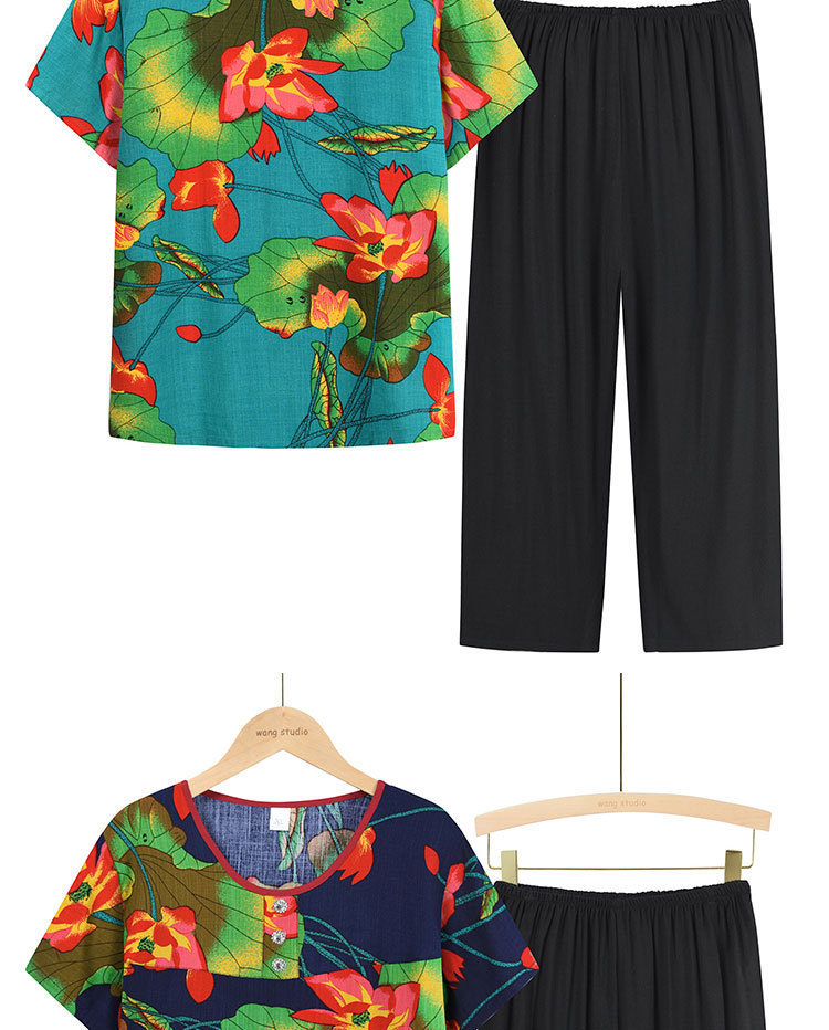 Two-piece summer suit for middle-aged and elderly women, summer set for mothers, new short-sleeved T-shirt top for 50-60 years old pic 7