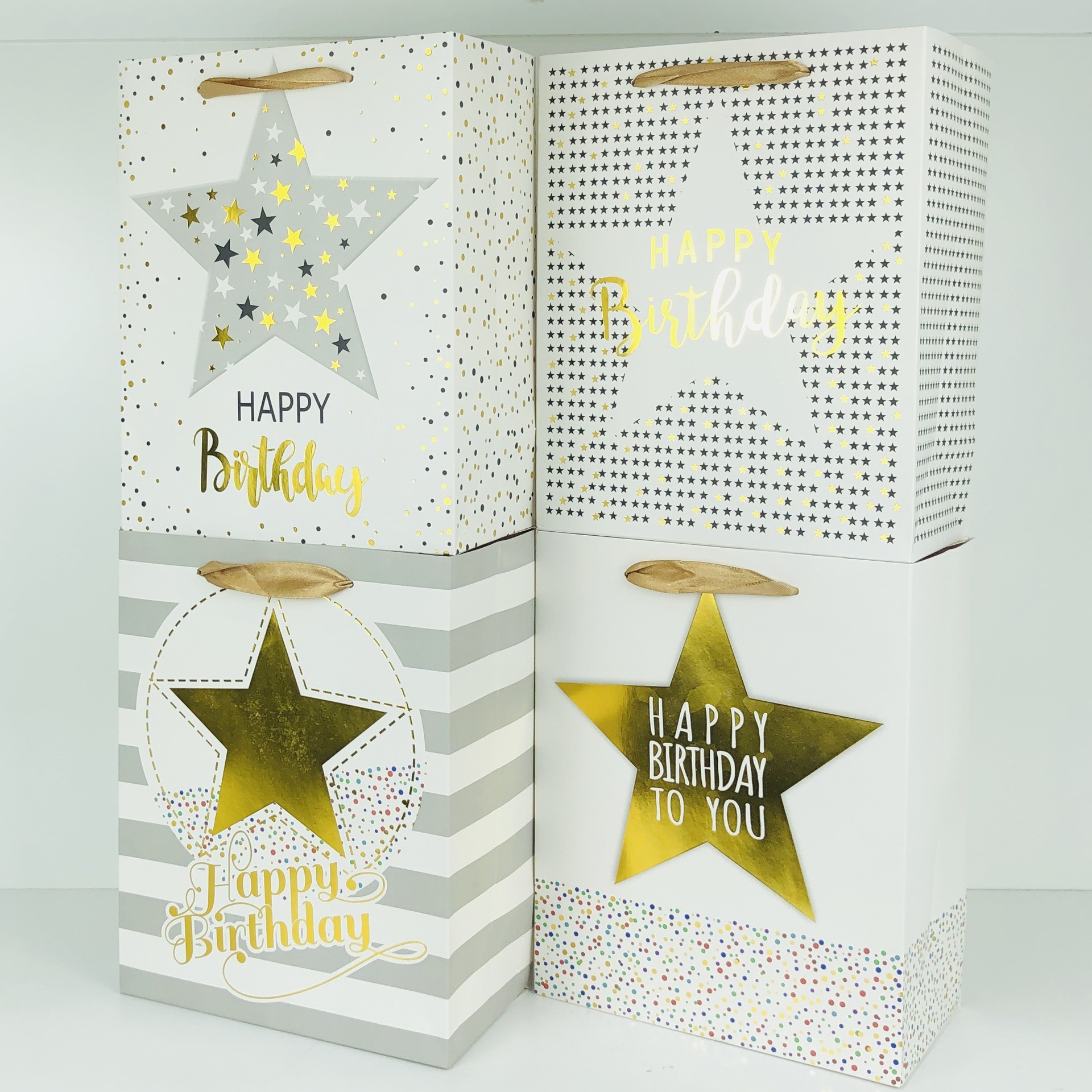 In-stock gilded BIRTHDAY HAPPY BIRTHDAY five-pointed star element tote bags, gift bags, shopping bags, cross-border special pic 11