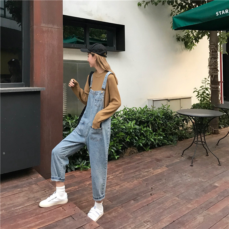 Summer new denim overalls for women, Korean style loose high-waisted, trendy and versatile, slimming straight-leg ins pants pic 4