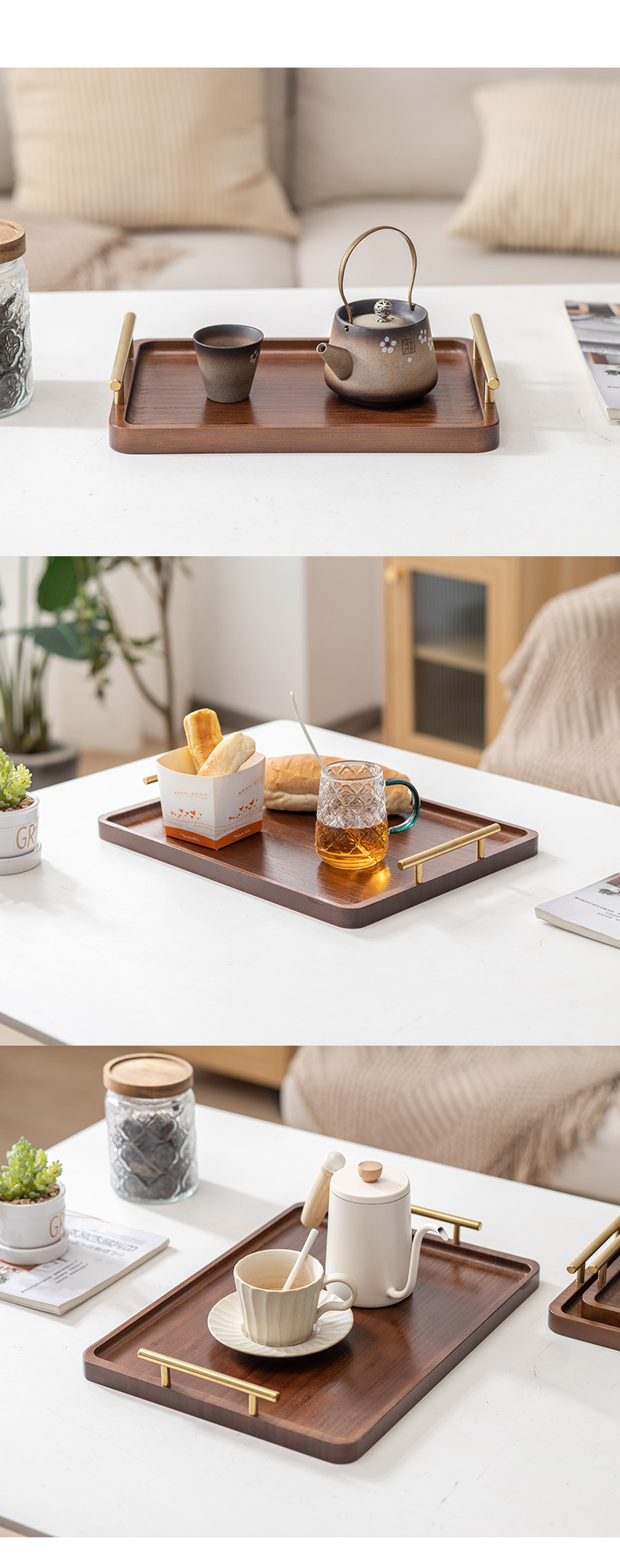 直角茶具竹制托盘实木带提手现代中式小茶盘木质托盘家用酒店茶盘详情9