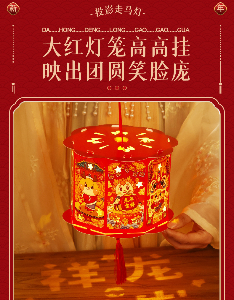 新年投影走马灯灯笼旋转手提中式花灯儿童diy制作材料包新年礼物详情2