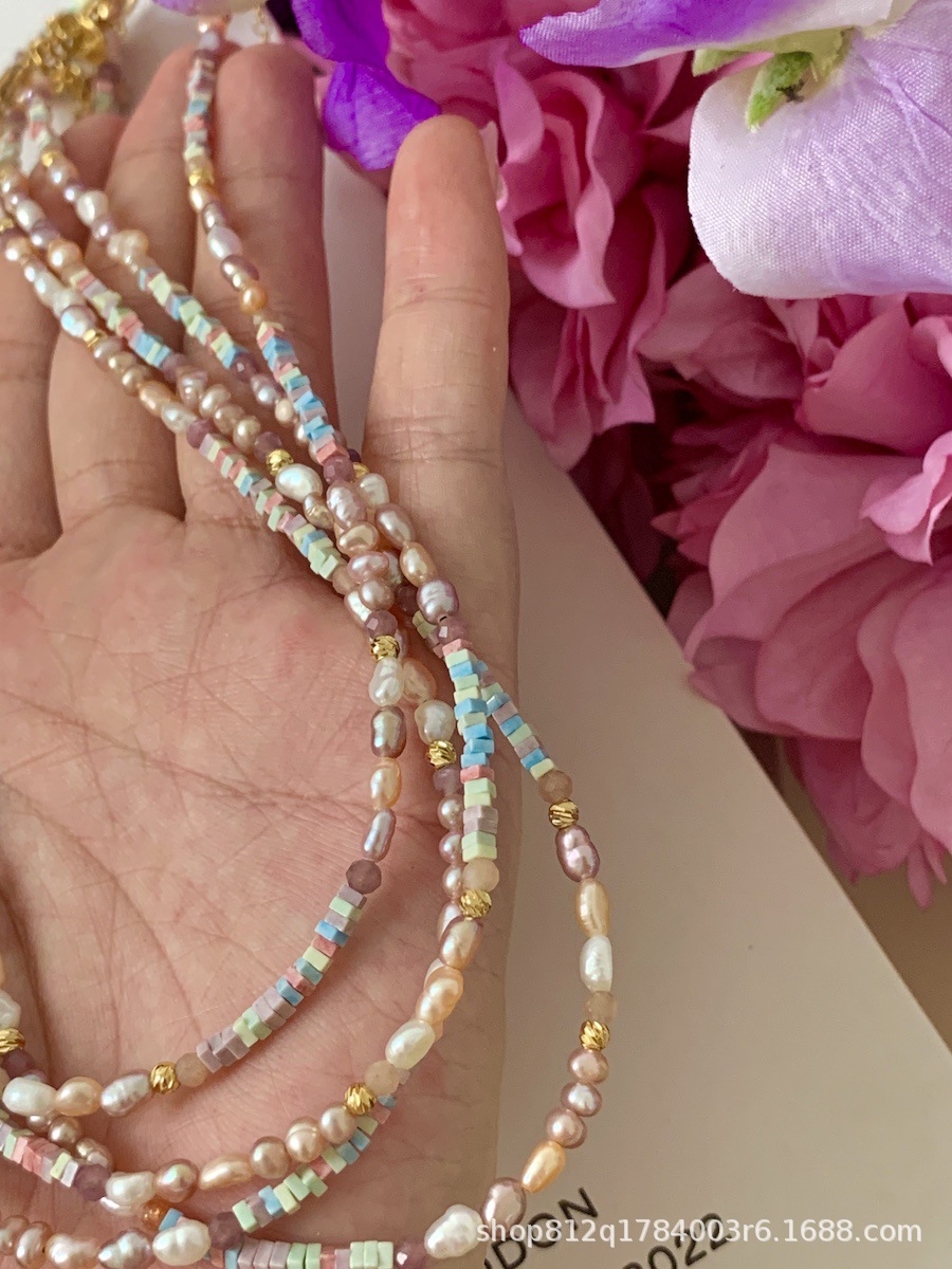 Dreamy pinkish-purple aurora silver pearl necklace, mini irregular Baroque-style light luxury necklace, niche pic 25