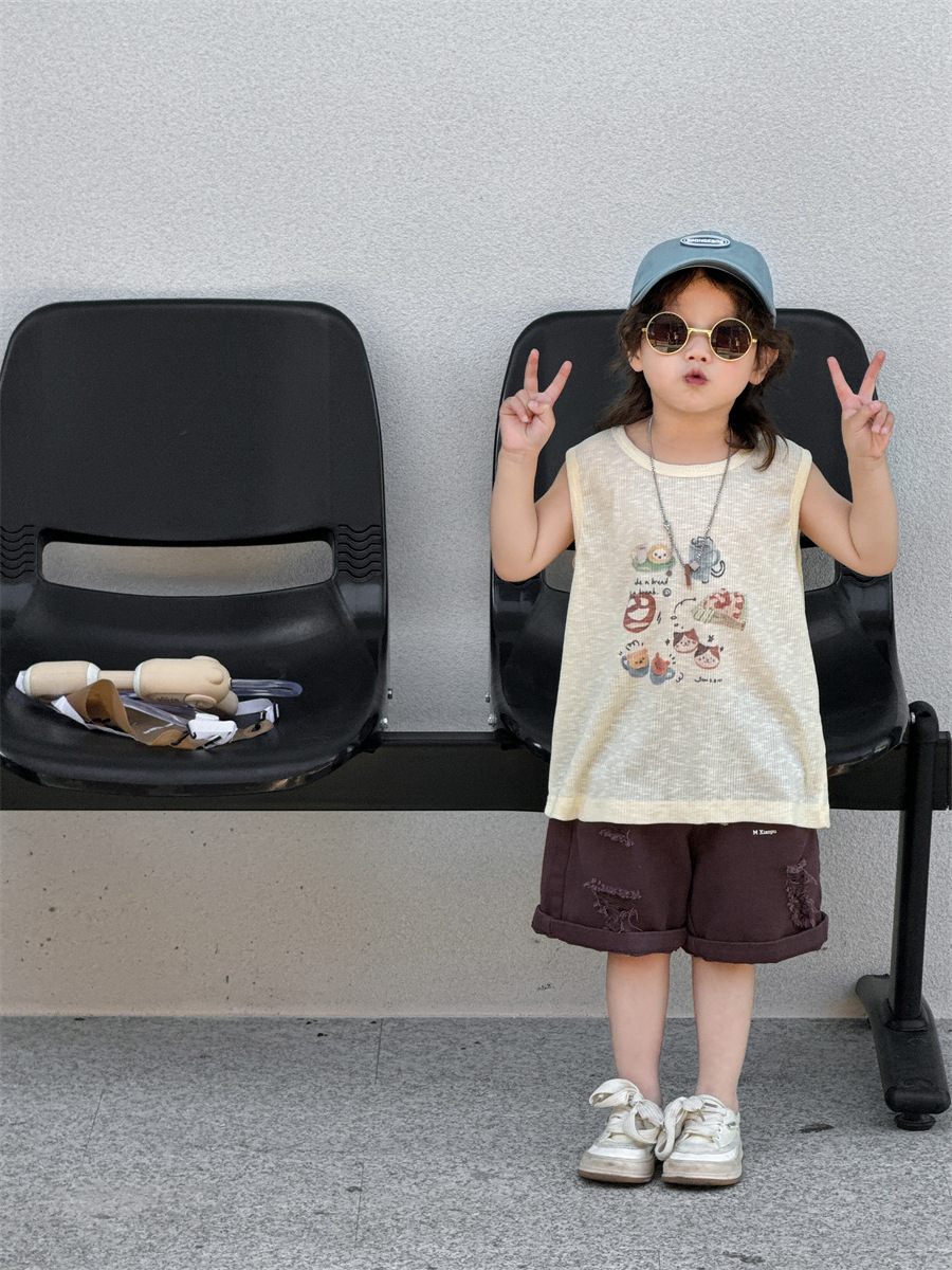 宝宝短袖夏装薄款男童夏款韩版童装2024夏季儿童拉架印花背心详情8