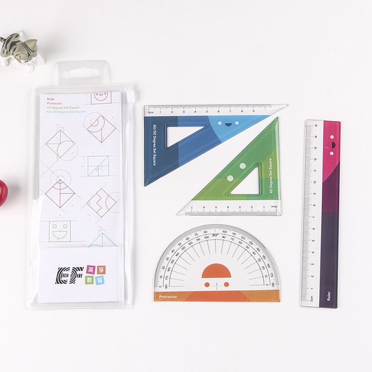 Cartoon advertisement PS set ruler, plastic straight ruler, acrylic student ruler set protractor, transparent soft set square pic 19