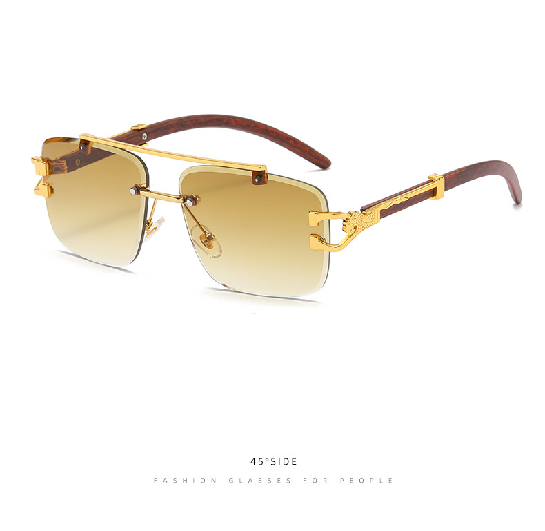 无边框太阳镜女复古方框木纹腿墨镜男ins潮双梁防紫外线太阳眼镜详情15