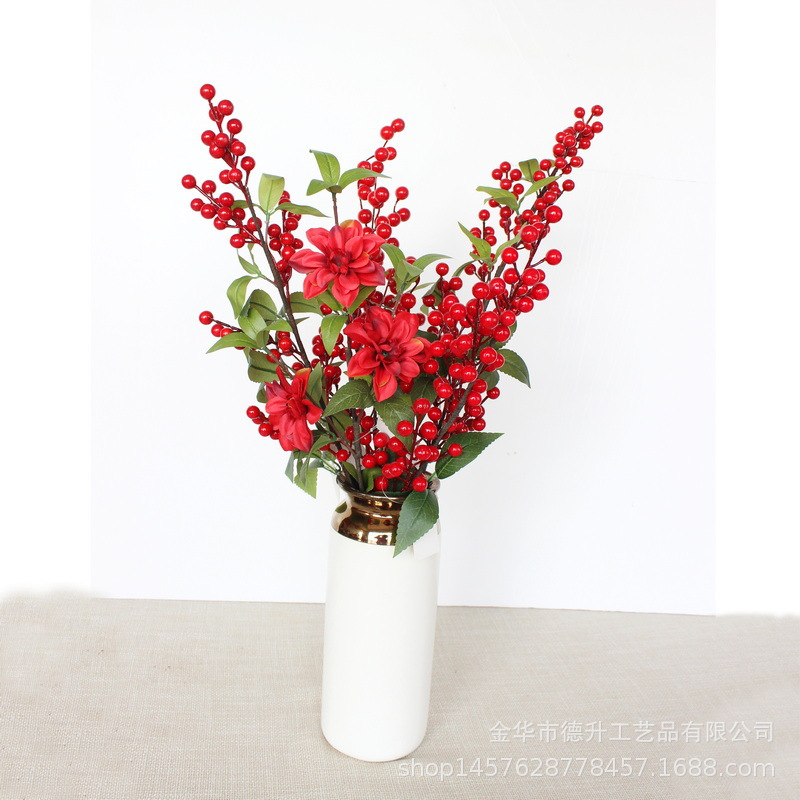 Desheng 2022 New Year Simulation Flower Art, New Year Decoration Flower Arrangement, Money Fruit, Winter green Fruit, Housewarming gift pic 24