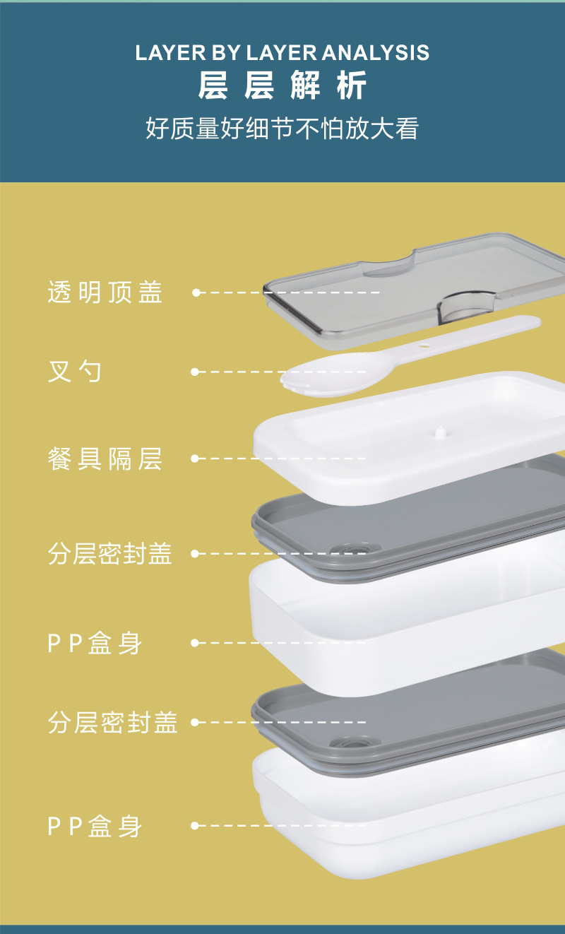 简约轻食绑带饭盒长方形双层午餐盒学生上班族便携便当盒保温餐盒详情5