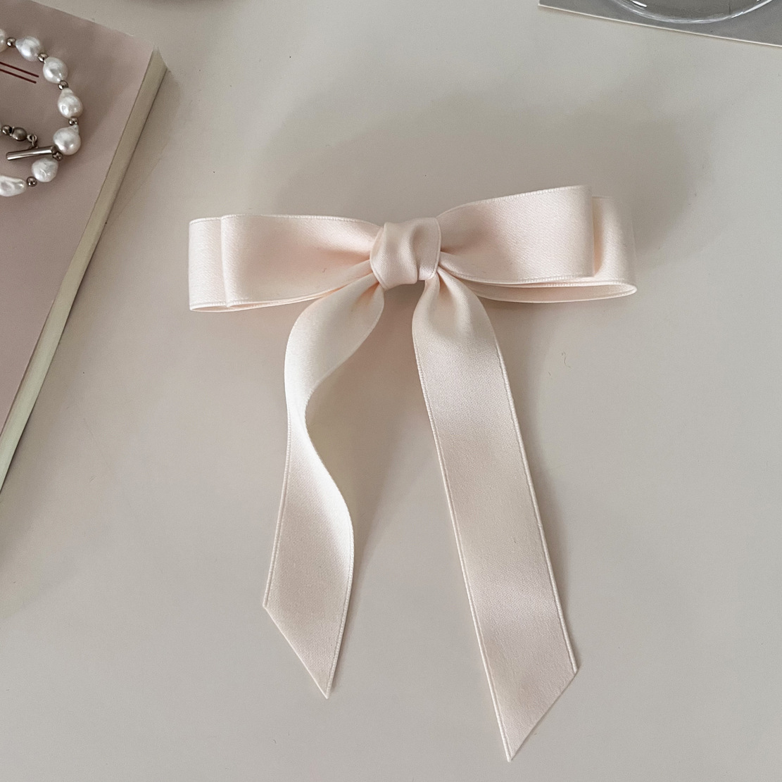 Solid-color satin bow hair clip, new popular back head spring clip, girlish top clip, ribbon hair clip headwear pic 7