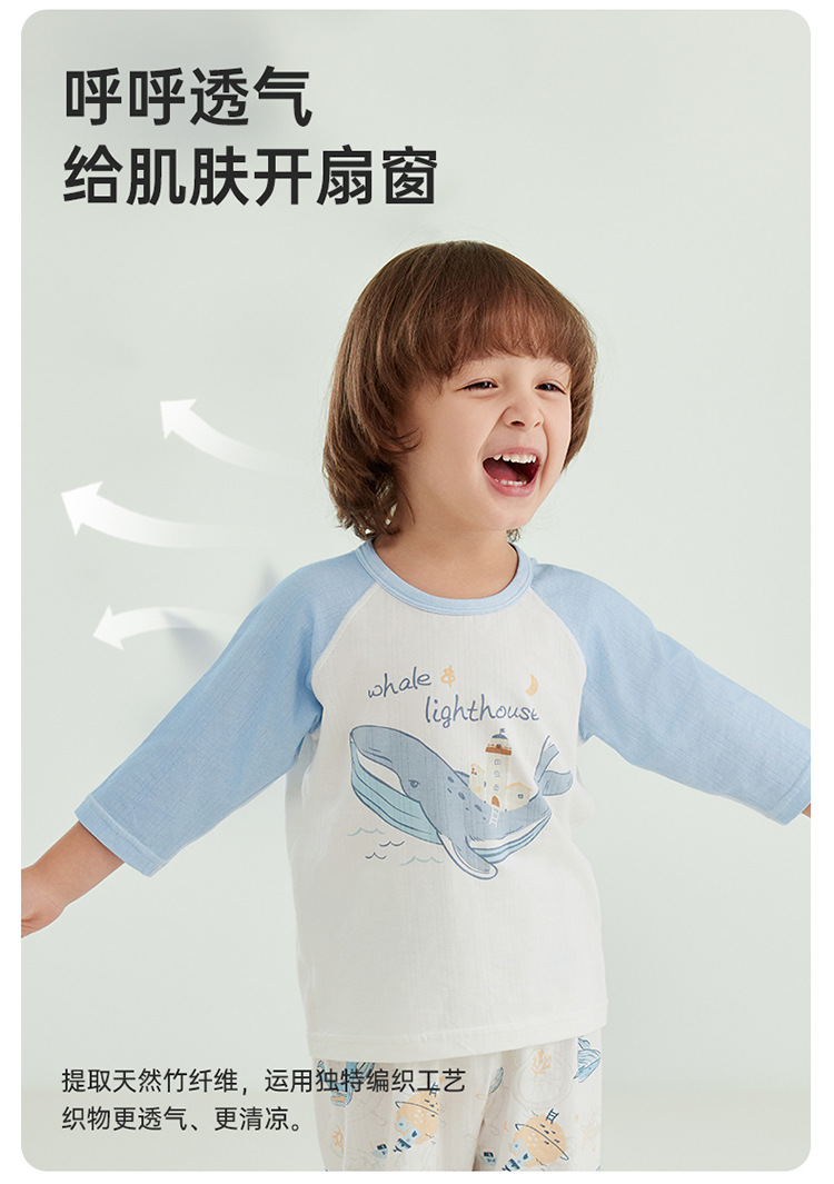 威尔贝鲁男女儿童睡衣春夏薄款婴幼儿宝宝竹棉空调家居服套装详情8