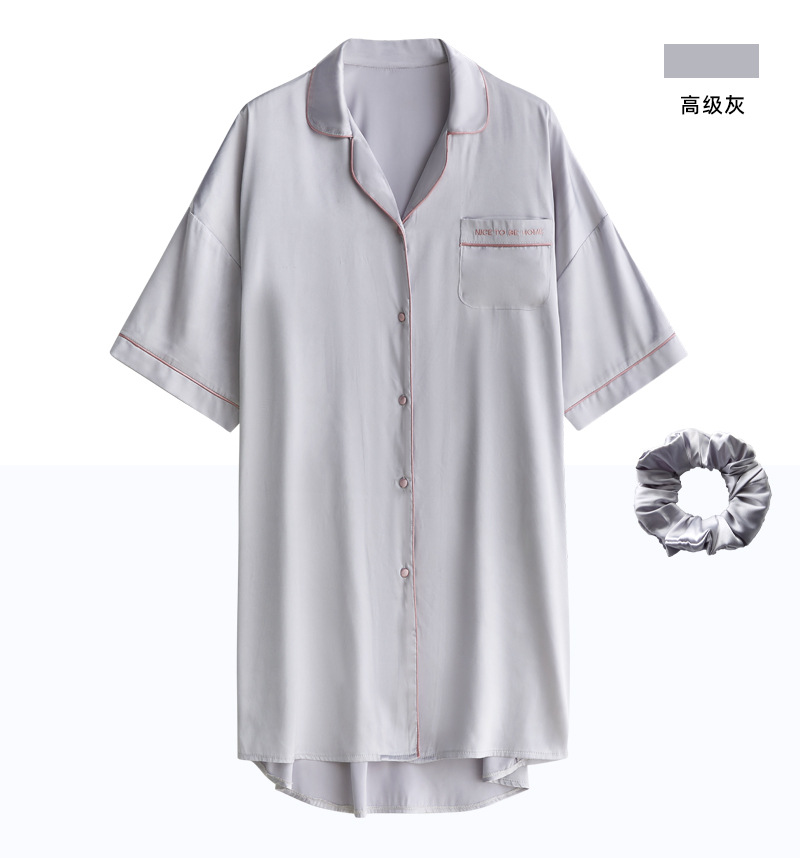 冰丝睡衣女夏季短袖女士睡衣家居服情侣绵绸睡衣v领开衫一件代发详情30