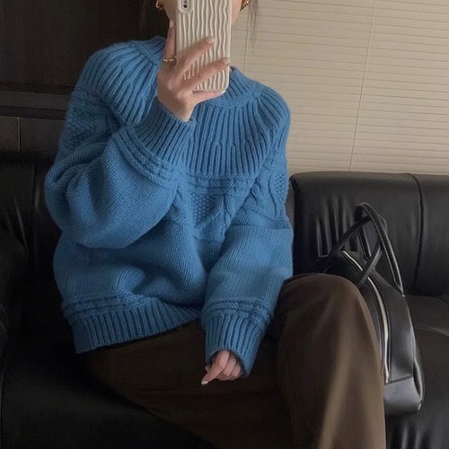Korean autumn and winter soft, loose and laid-back round-neck sweater for women, fashionable and elegant, thickened knitted sweater with wool pic 32