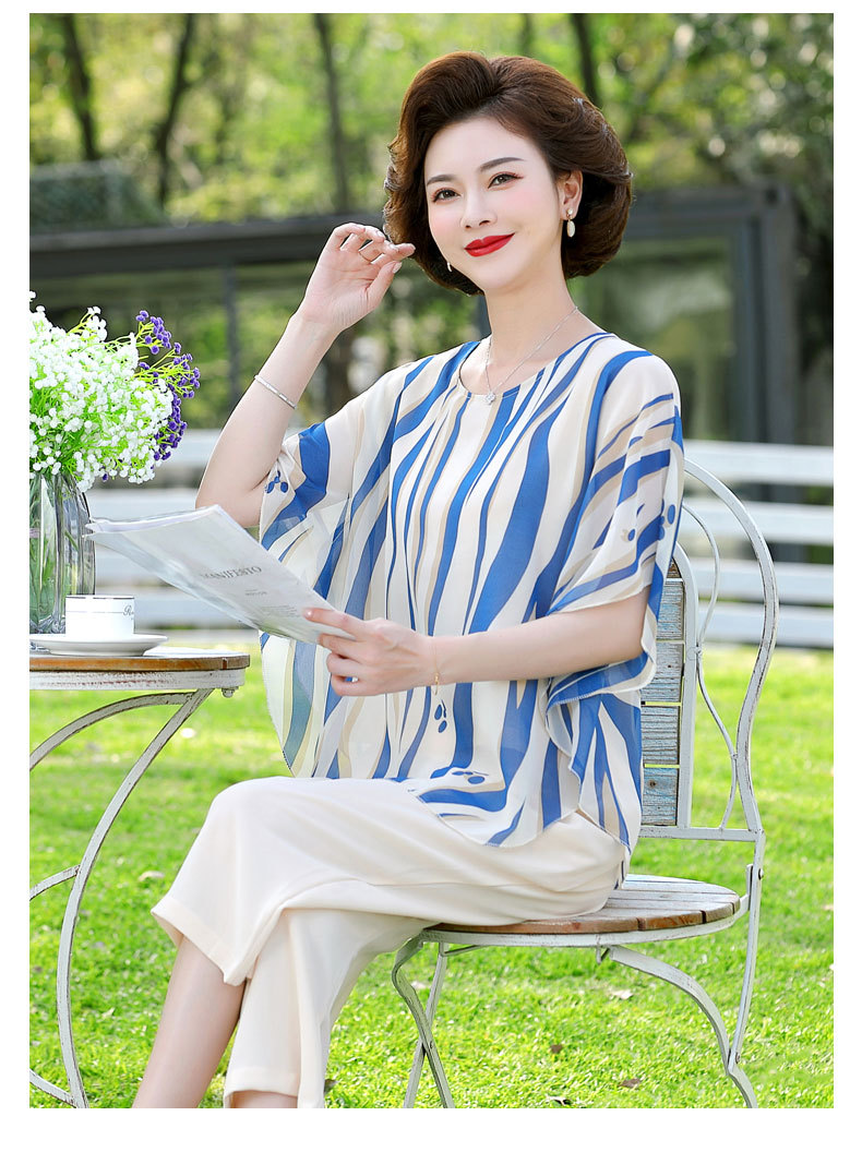 中年妈妈夏装短袖女套装中老年人两件套胖妈妈大码洋气2024新款详情11