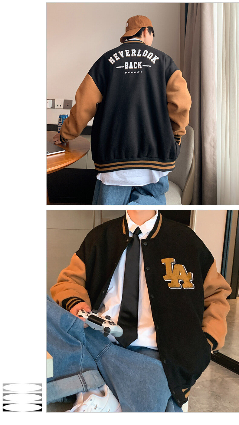 棒球服男春秋外套潮牌宽松男士外套刺绣A字男装夹克ins情侣班服潮详情11