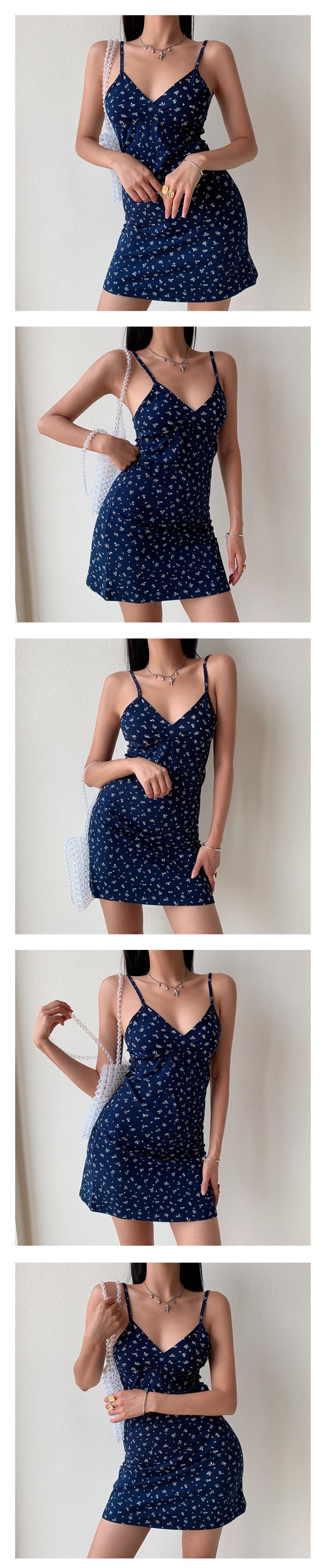 欧美跨境外贸批发纯欲复古印花v领吊带连衣裙女夏碎花吊带裙女装详情13