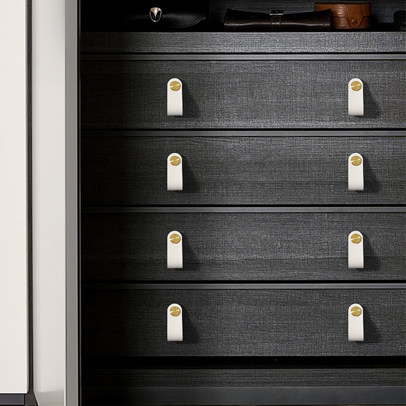 Direct sales from the manufacturer of cross-border colored brass leather handles for kitchen and wardrobe door leather handles, buttons, and leather material storage box handles pic 7