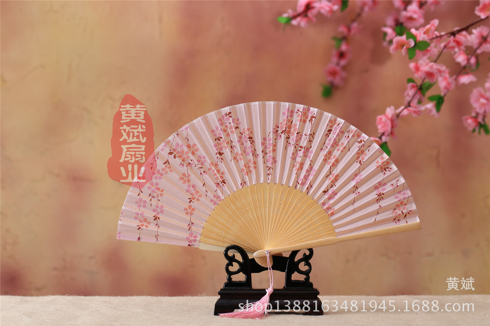 古风古典礼品真丝竹扇子日式和风扇樱花扇 折扇批发 舞蹈道具扇详情3