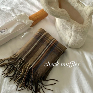 Korean style pink checkered scarf imitating cashmere winter purple scarf 2022 autumn and winter new style widened scarf shawl pic 16