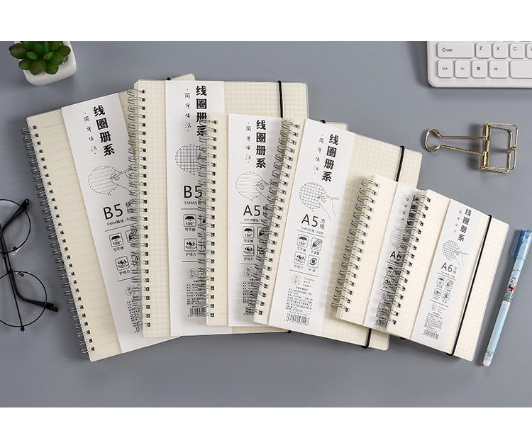 Transparent PP binding coil notebook, creative and simple side-flip grid horizontal line notebook, notepad, student stationery wholesale pic 12