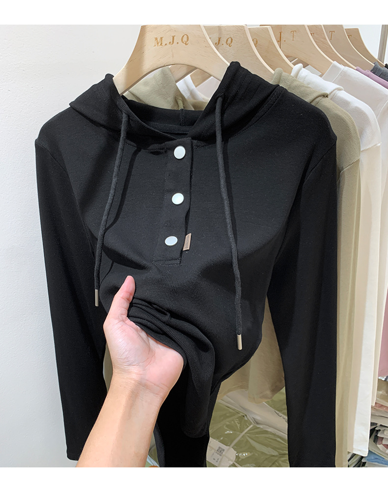 Korean hooded long-sleeved T-shirt for women 2023 autumn/Winter new style, slimming and form-fitting solid color hoodie, versatile top and base layer pic 20