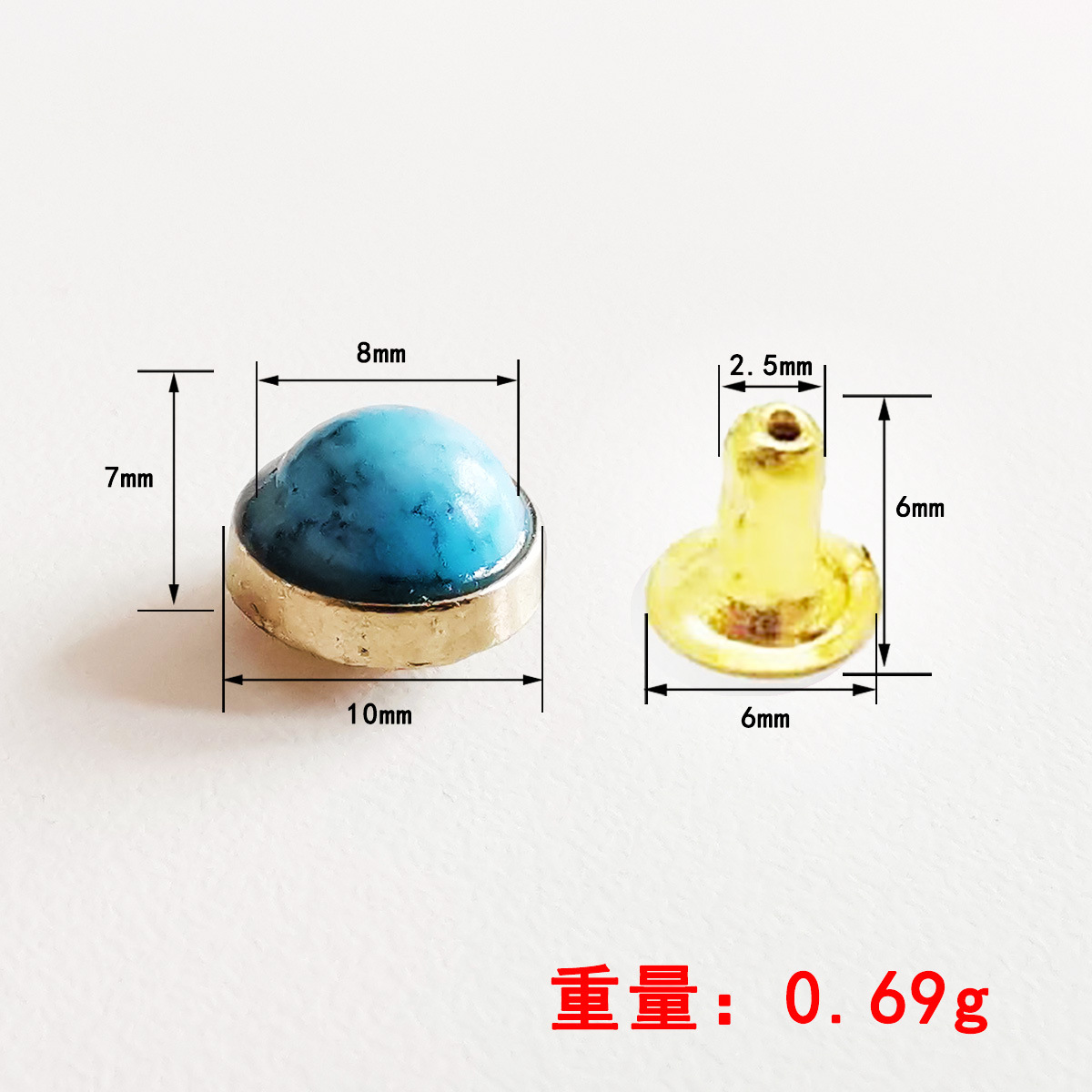 半圆珍珠铆钉纽扣半圆形镶珠云石七彩猫眼撞钉包包铆钉装饰配件详情6