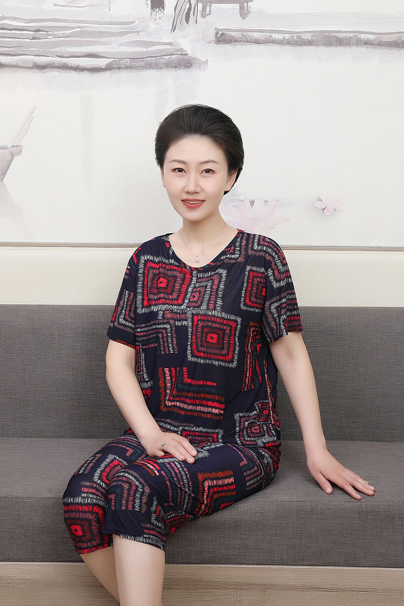 中老年女装夏季短袖套装薄款冰丝妈妈装大码休闲女士家居服睡衣女详情11