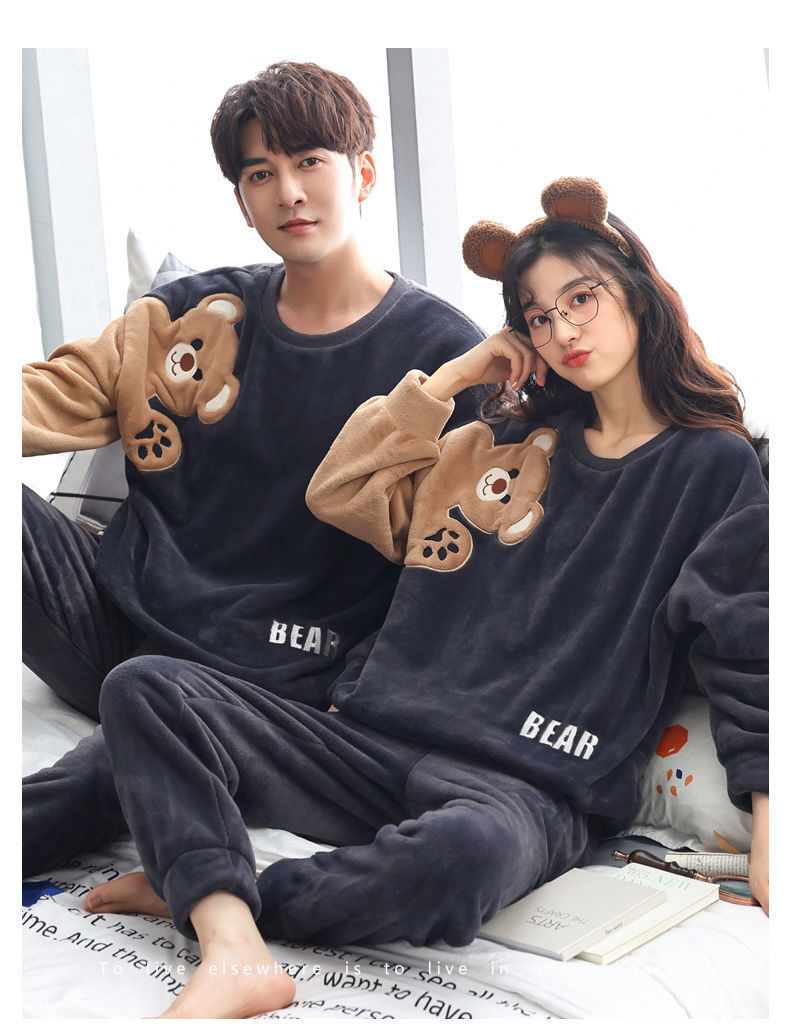 2套价 冬季女秋冬珊瑚绒加绒加厚法兰绒男家居服详情7