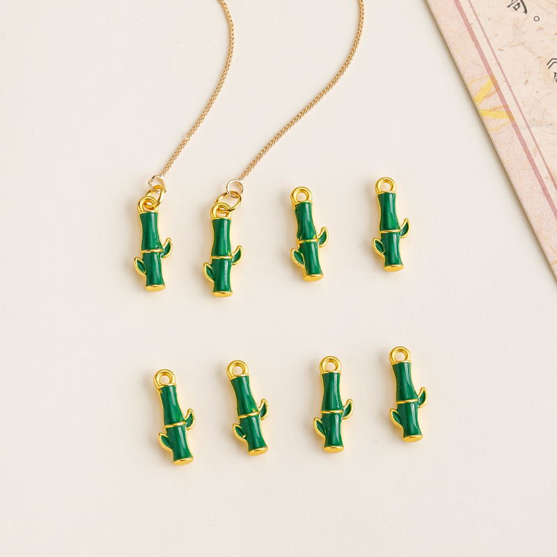 Ancient-style sand gold simple oil-dripping bamboo joint alloy accessories creative necklace earrings diy pendant pic 3