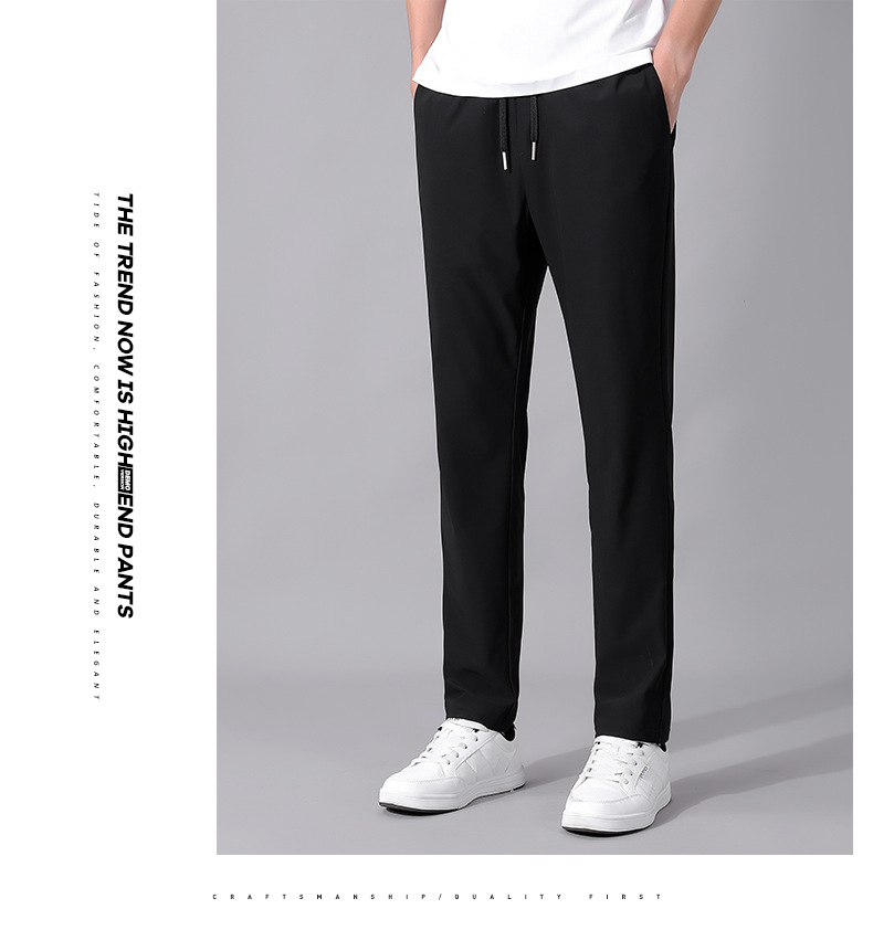 High-end ice silk casual dress pants for men, summer lightweight, breathable, drawstring, non-ironing straight-leg stretch business casual pants pic 17