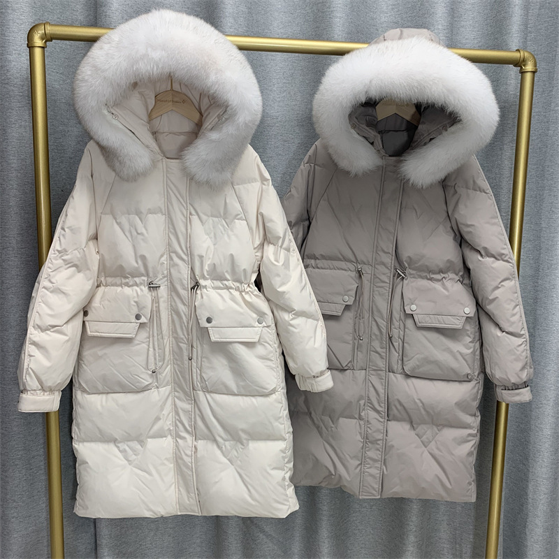 Mid-length goose down jacket for women 2022 new style Korean version knee-length thickened slimming drawstring fashionable warm coat trend pic 21